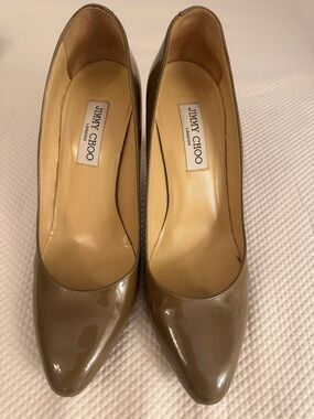 Jimmy Choo Taupe Patent Leather Pointed-Toe Pumps